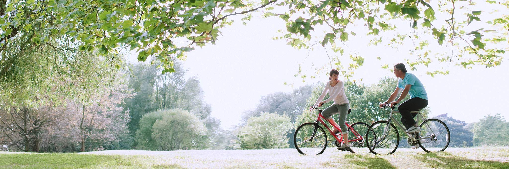 A couple out for a bike ride